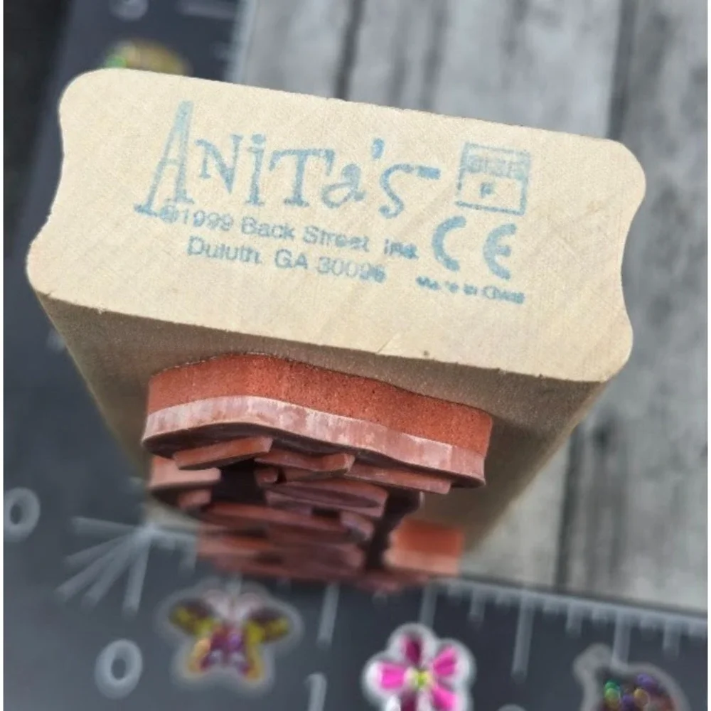 Anita's For Baby! Print Heart Rubber Stamp Wood #P2